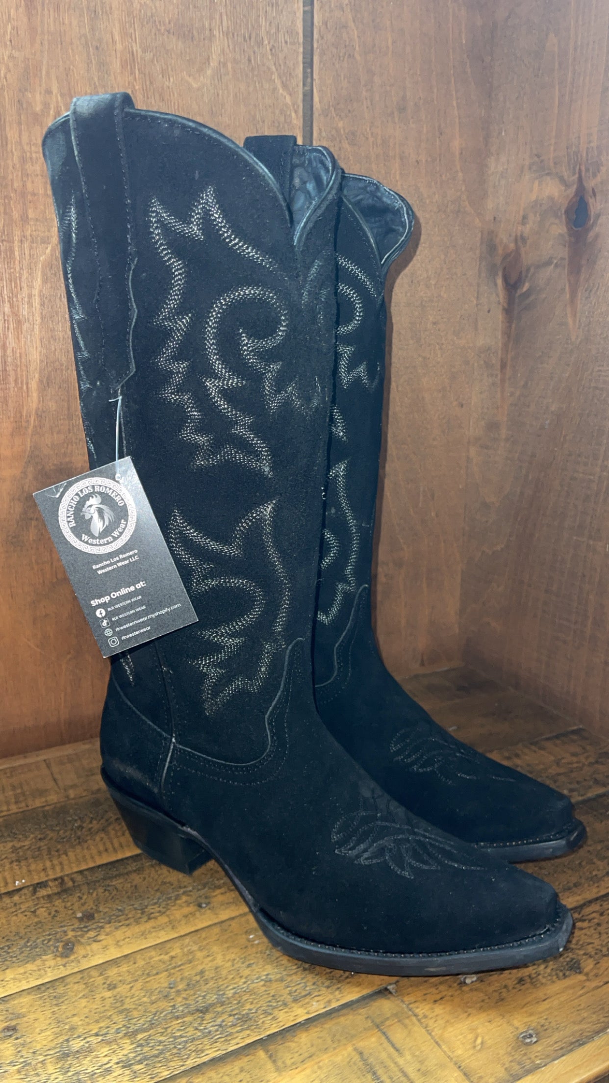 Gamuza Negro Retro Western Boot - Womens