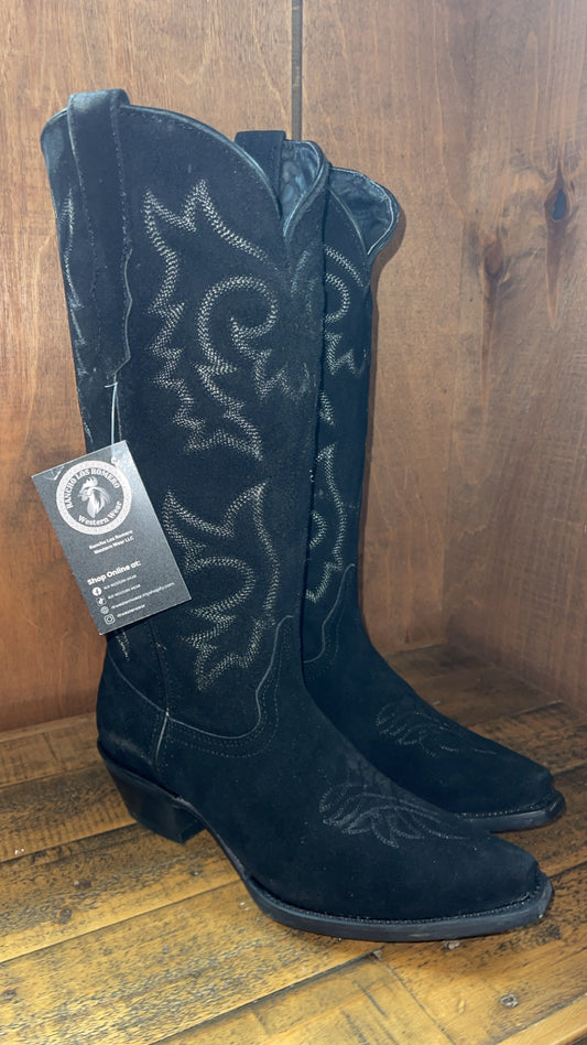 Gamuza Negro Retro Western Boot - Womens