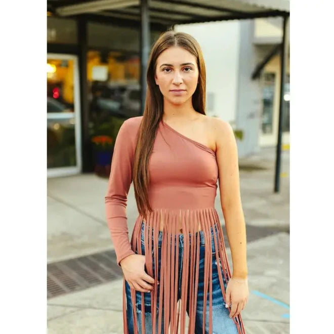 Black One Long Sleeve Fringe Hem