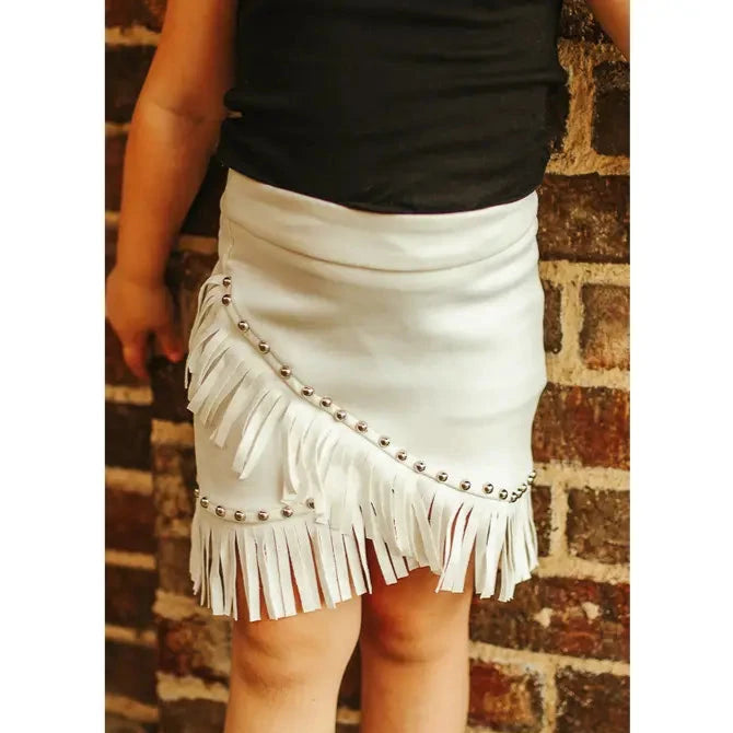 Girls Ivory Asymmetrical Skirt W Fringe Hem